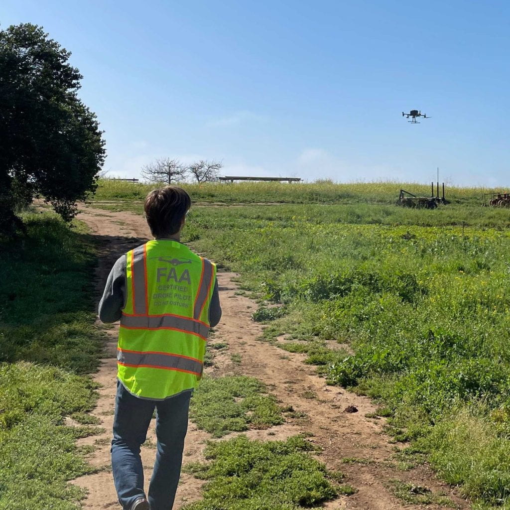 Luca Altaffer operating the DJI Mavic 300 "Astro" drone for the Drones and Plant Disease Project